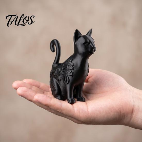 Elegant Black Cat Home Accents 3D Printed Figurines, Multi-purpose Incense Holder Mini Flower Statue Ornament Pot, Desktop Storage Organizer for Decor