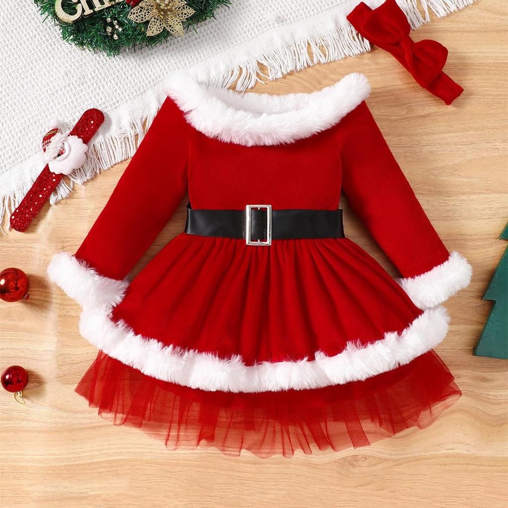 European & American Style Off-Shoulder Christmas Dress for Little Girls – Cute Mesh Puffy Skirt Princess Dress
