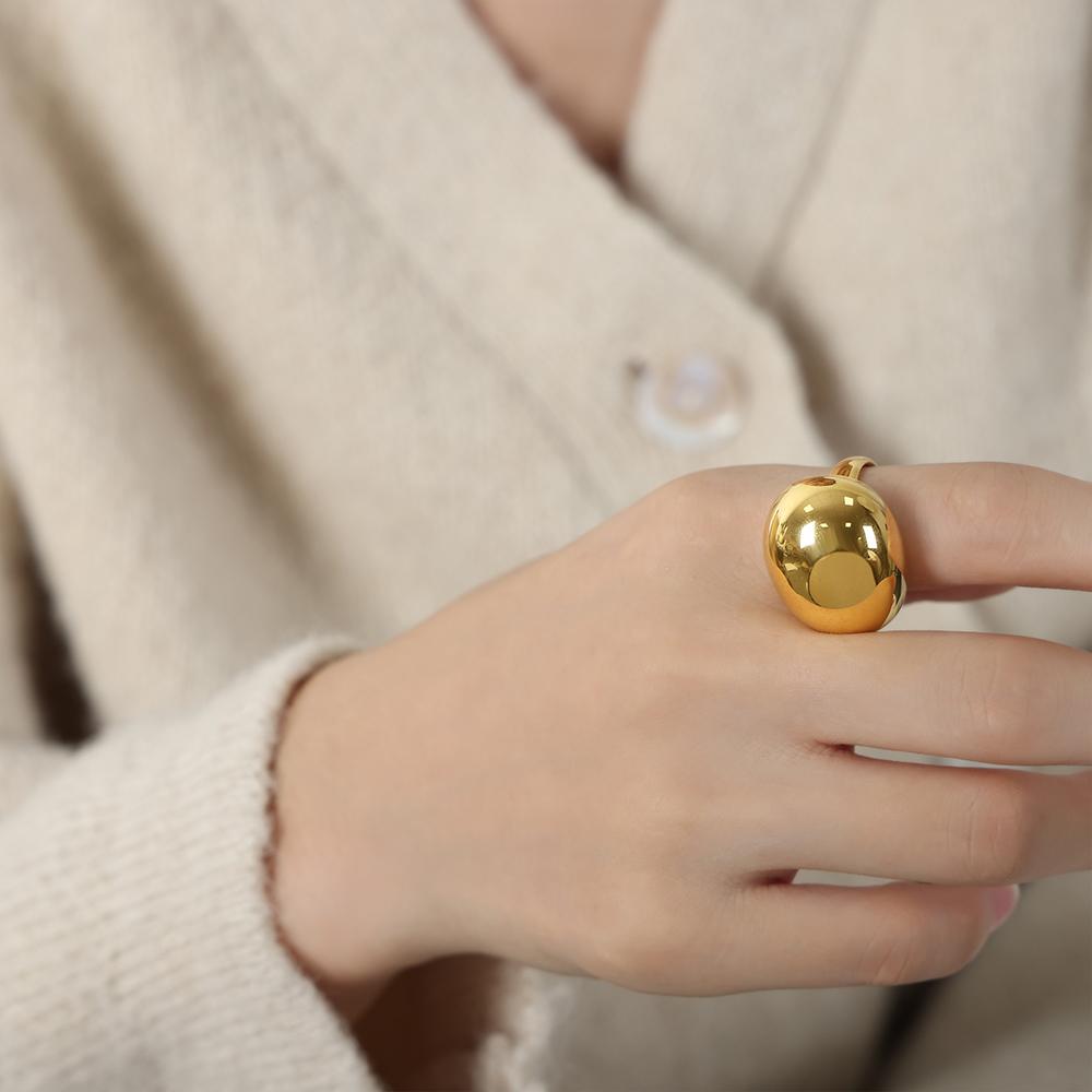 Chunky Stainless Steel Rings For Women 18k Gold Plated Waterproof No Tarnish Geometric Glossy Simple Women's Ring Jewelry