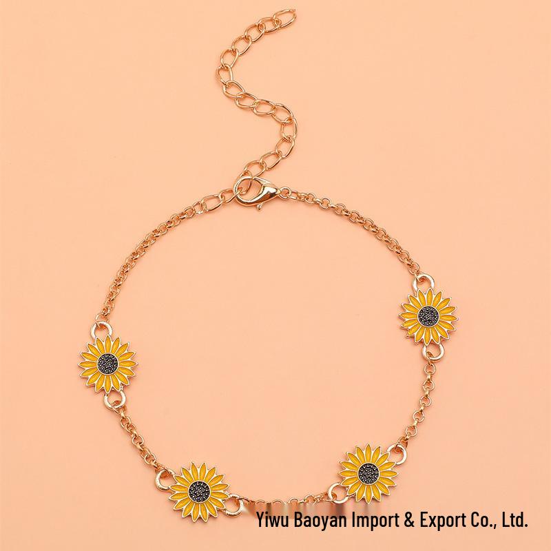 

Двухцветный браслет на ногу с ромашкой и подсолнухом: Креативные трансграничные ювелирные изделия из сплава для женщин жёлтый