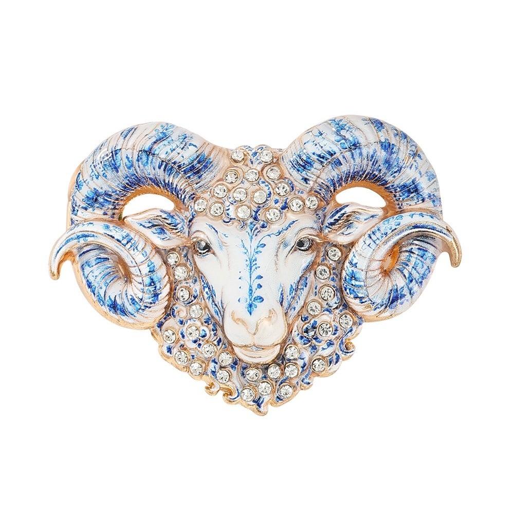 Enamel Goat Lapel Pin Rhinestone Animal Brooch Christmas Sheep Lamb Brooch  Casual