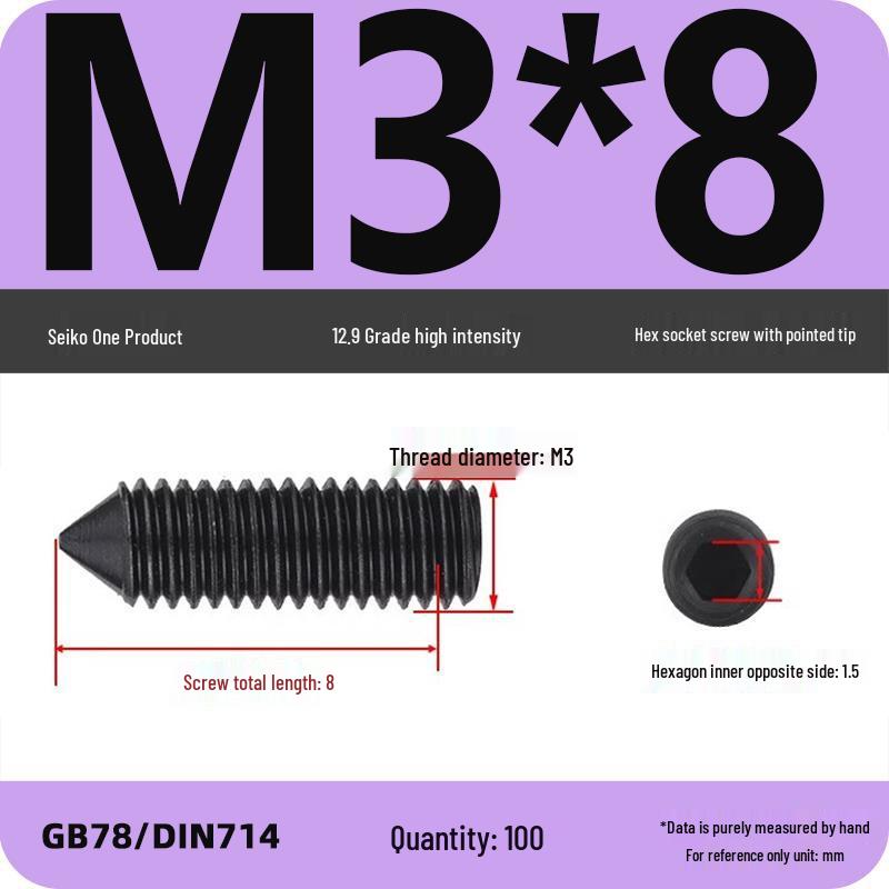 12.9 Grade Pointed Set Screw Grub Set: Headless Screws M3 M4 M5 M6 M8 M10