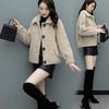 Women's Winter Plus Size Short Jacket Loose Casual Warm Plush Jacket Button Stand-up Collar Jacket