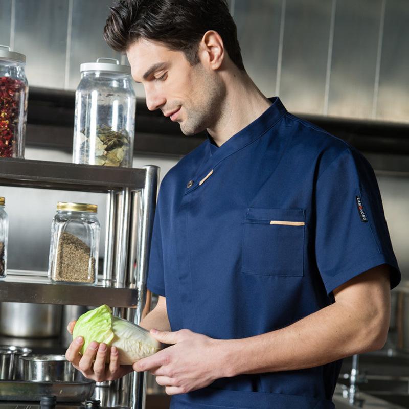 Mens Chef Shirt Work Uniform Cross-Over Collar Chef Coat Kitchen Restaurant Hotel Unisex Cooking Jacket with Pockets Chef Tops