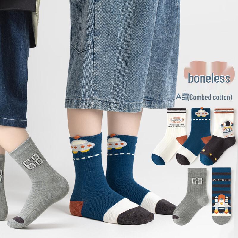 Minliu Kids  Mid-Calf Winter Cartoon Socks - Spaceship Astronaut XL