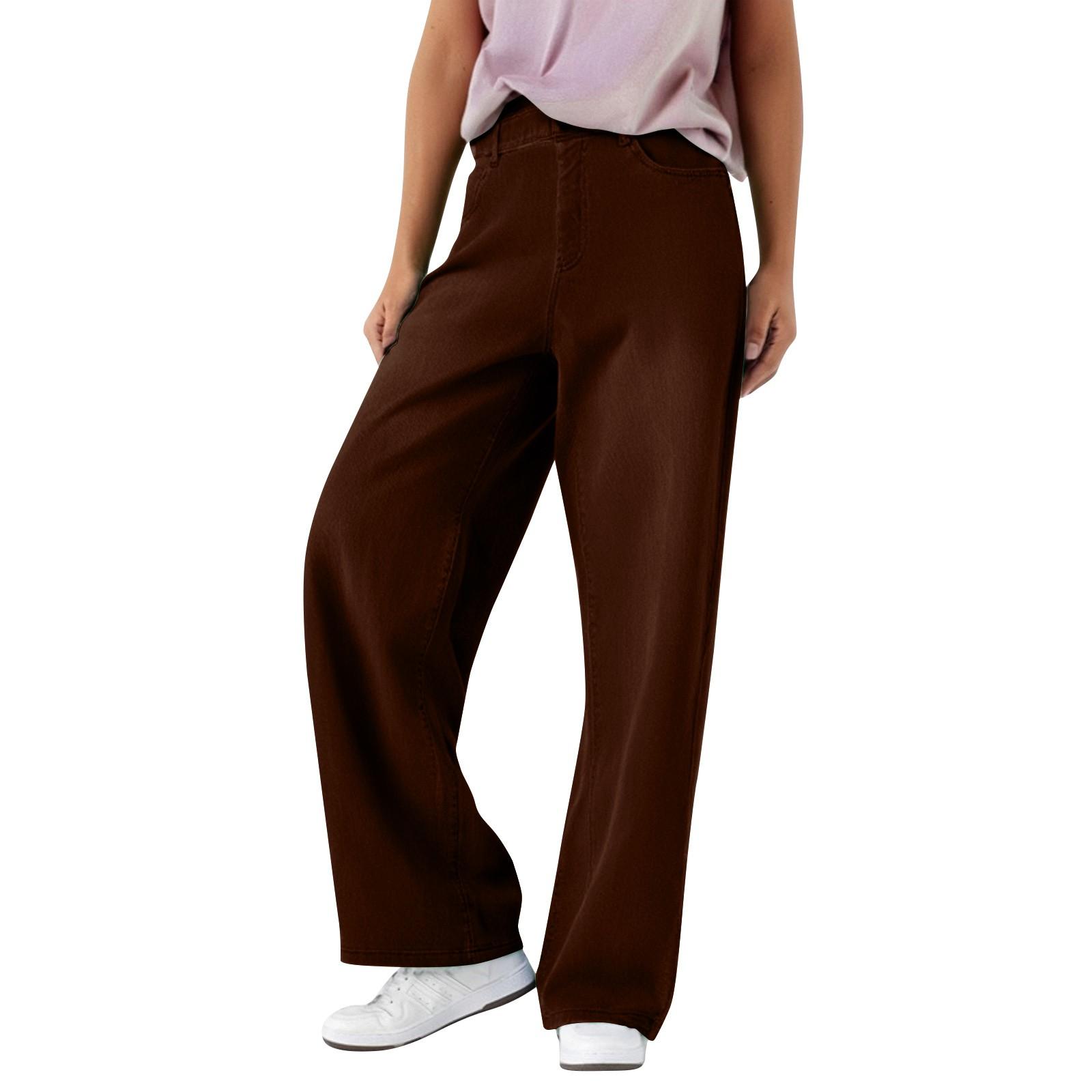 

Жіночі модні прямі повсякденні вінтажні драпіровані стрейч-джинсові спортивні штани L коричневий