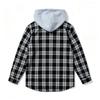 Men's Flannel Plaid Button-Up Hooded Shirt Jacket for Casual Wear