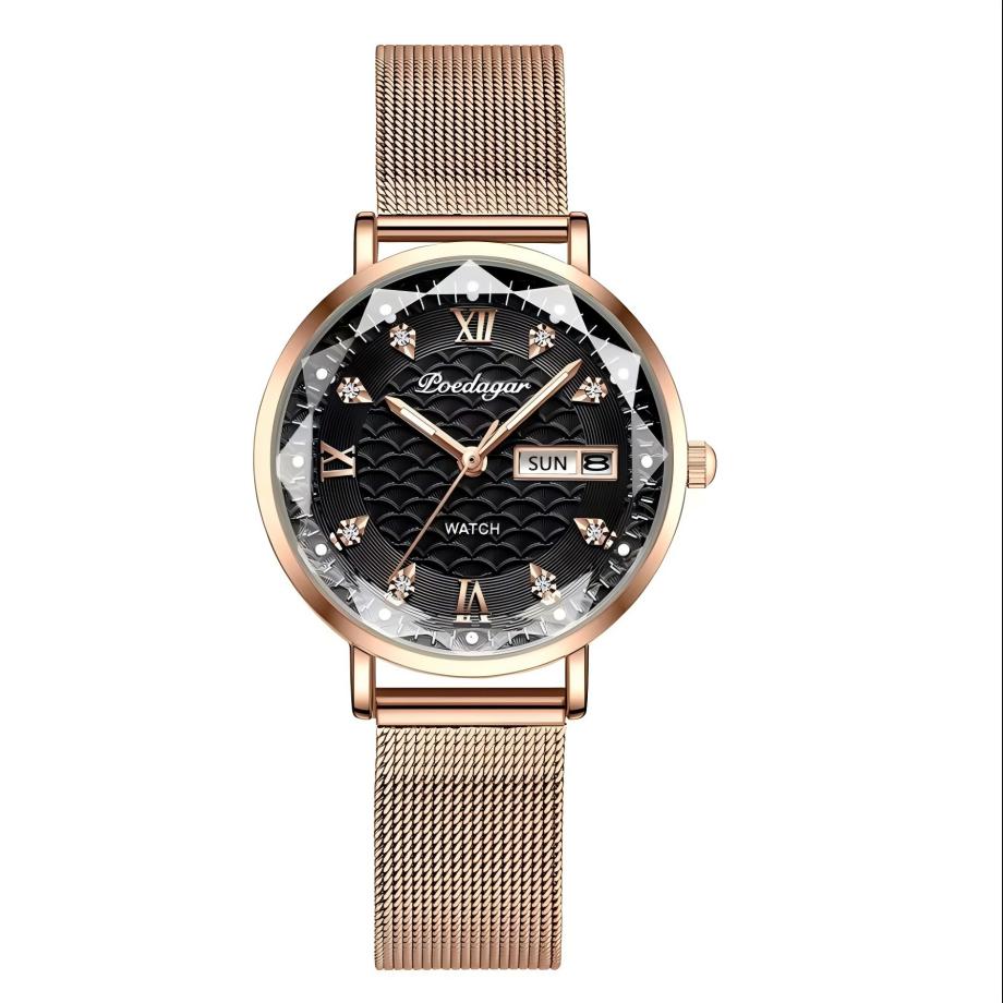 POEDAGAR Top Elegant Women's Watches Stainless Steel Date Week Woman Watch Waterproof Luminous Fashion Ladies Watch Quartz Reloj