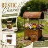 Rustikaler Metall-Gartenwagen Pflanzgefäß Outdoor Vintage Stil Eisen Blumenständer für Terrasse Hof Deck Dekoration mit Rädern und Griff