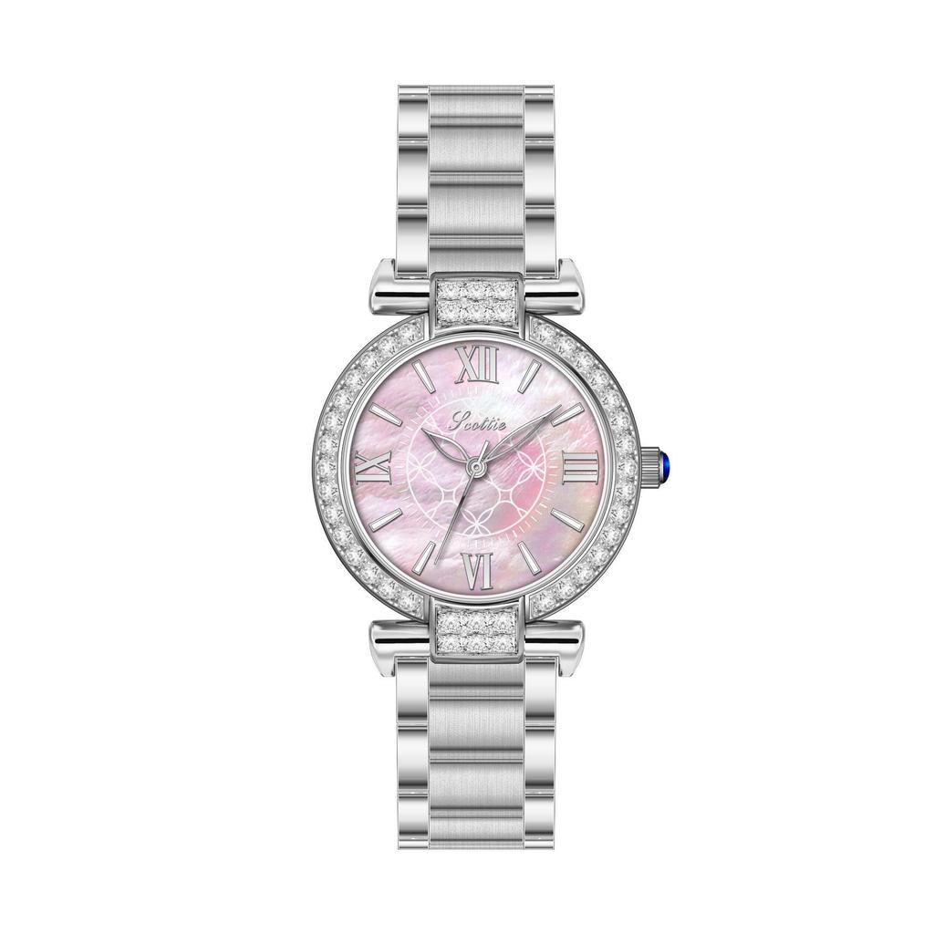Scottie Women's 9611C Versatile Leather Strap Watch, Mother-of-Pearl Dial, Diamond-Set, TikTok Style