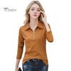 Women T-shirt Lapel Zipper Half Placket Long Sleeve Pullover Tops Solid Color Soft Stretchy Tee Slim Fit Casual Shirt Work Party Vacation Daily