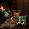 Festive Holiday Gift Ideas 4Pcs/Set Halloween Linen Cushion Covers, 18x18 Inch Retro Throw Pillow Cases, Party Decorative Accents Skeleton Pumpkin
