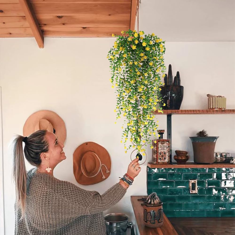 Artificial Hanging Flowers, Fake Eucalyptus Vine Faux Flower Greenery Garland Plastic Plants for Indoor Outdoor Wall Garden Wedding Home Party Decor