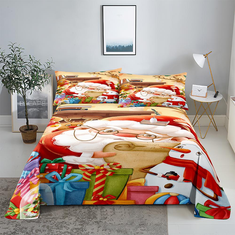 Christmas 0.9/1.2/1.5/1.8/2.0m Digital Printing Polyester Bed Flat Sheet With Pillowcase Print Bedding Set