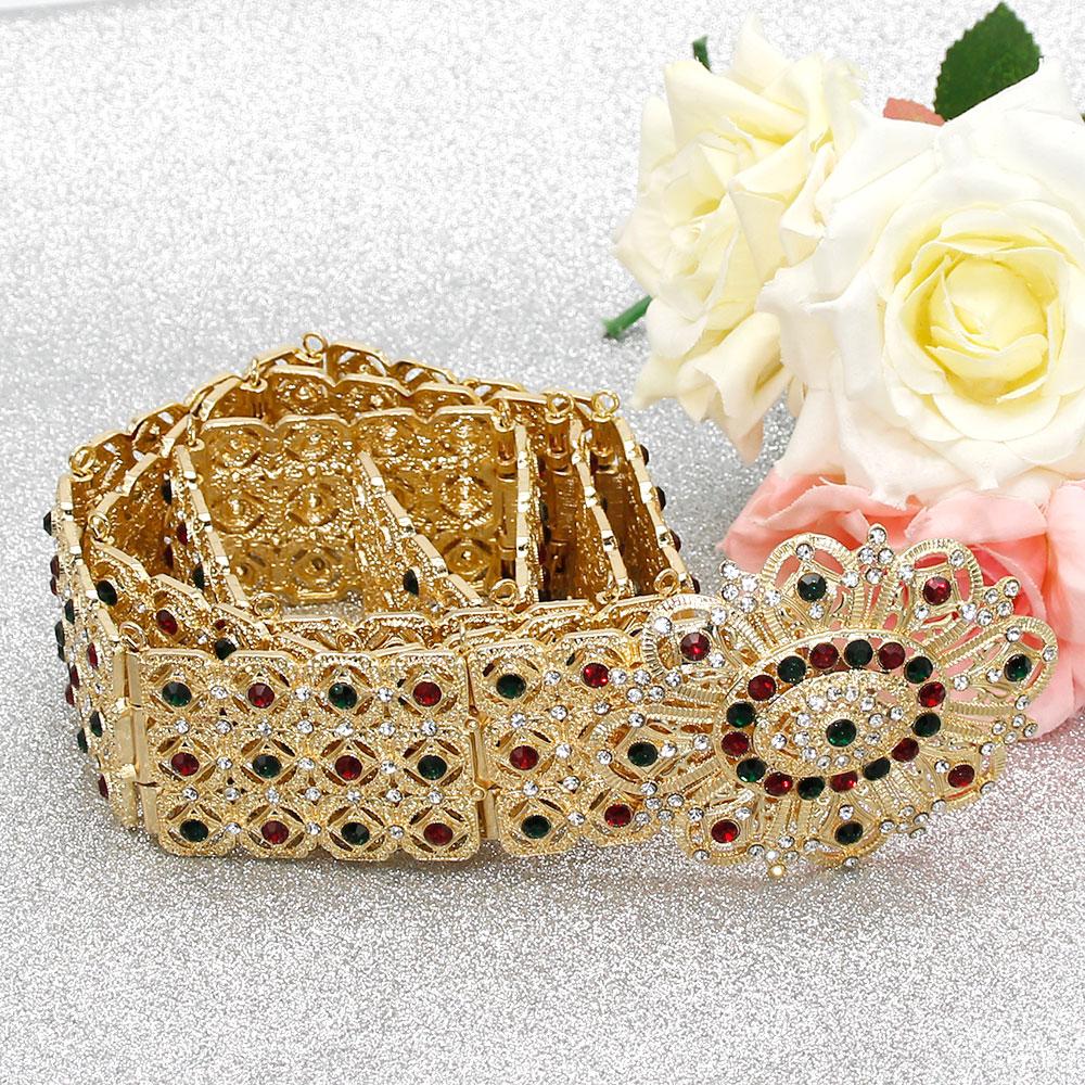 

Женский пояс золотого цвета, металлическая поясная цепочка со стразами, свадебные украшения с цветком красный/зелёный