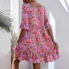 New Summer Boho Dress for Women, V Neck Floral Print Casual Beach Dress, European American Style