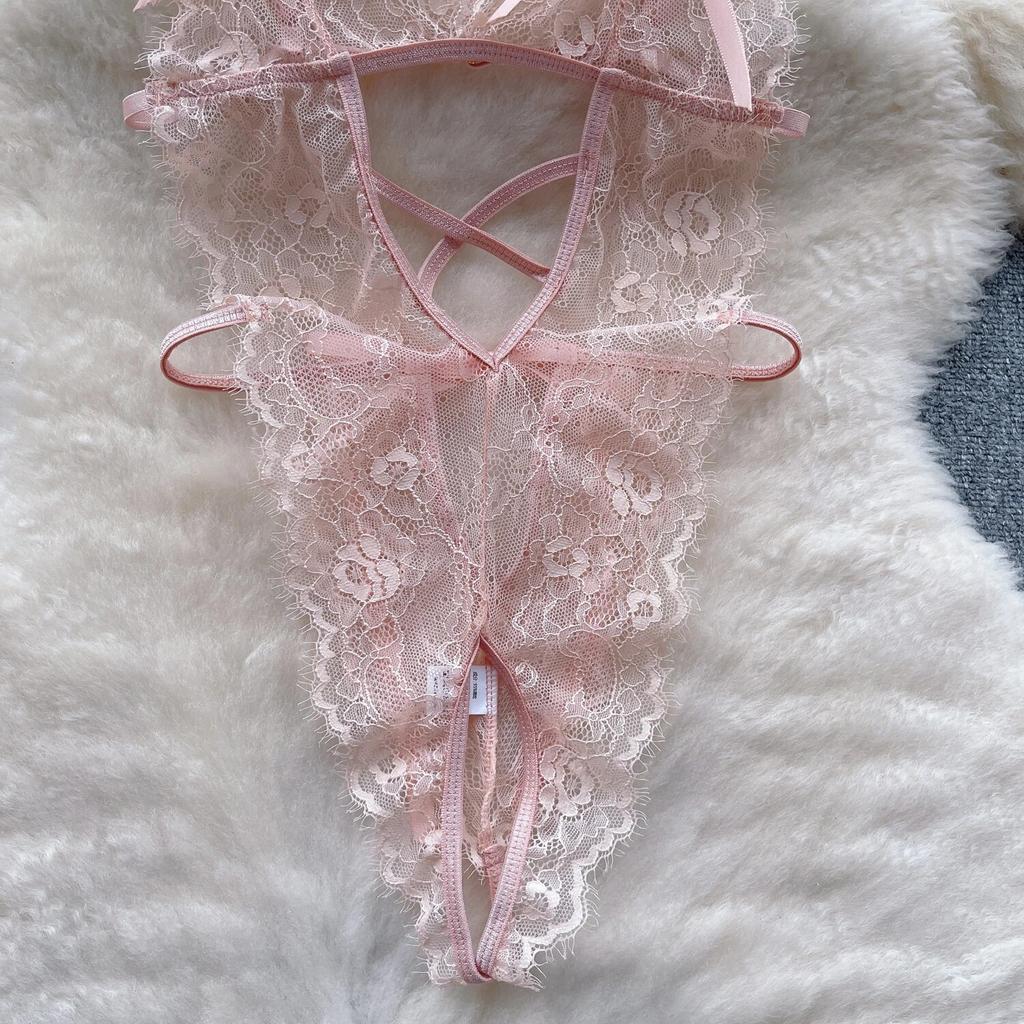 Mesh Sexy Lace Camis Nightwear Rompers Women Solid Hollow Out Open Crotch Lingerie Playsuits Female Backless Sheer Sensual Slim Bodysuits 2024