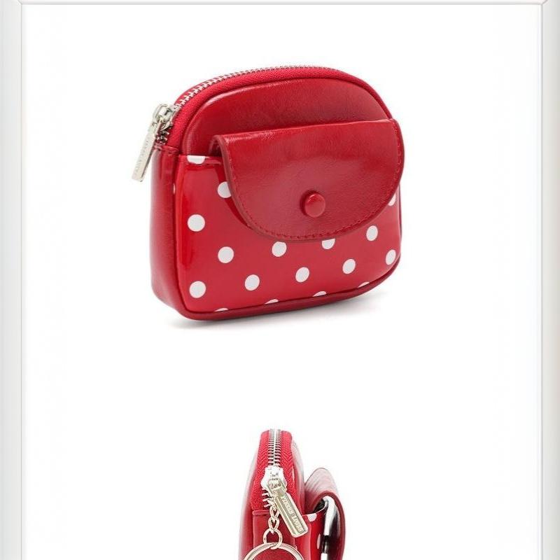 Polka Dot Portable Pu Leather Coin Purse Glossy Surface With Key Ring For Daily Shopping Travel