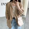 Loose Fit Thin Blazer Korean Style Women Lapel Long Sleeve Suit Coat Pockets Design Single Button Solid Color Workwear Casual