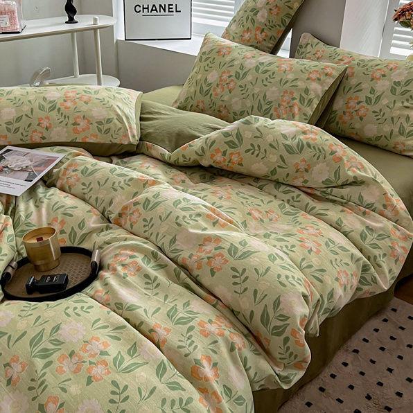 Washed Cotton and Linen Four-piece Set, Double-layer Yarn Quilt Cover, Bed Sheet, Dormitory Three-piece Set, Bedding