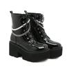 Ankle Boots Women's Punk Style Platform Shoes Lace-up Winter Gothic Booties Chelsea Patent Leather Round Head Chain Zipper Sexy