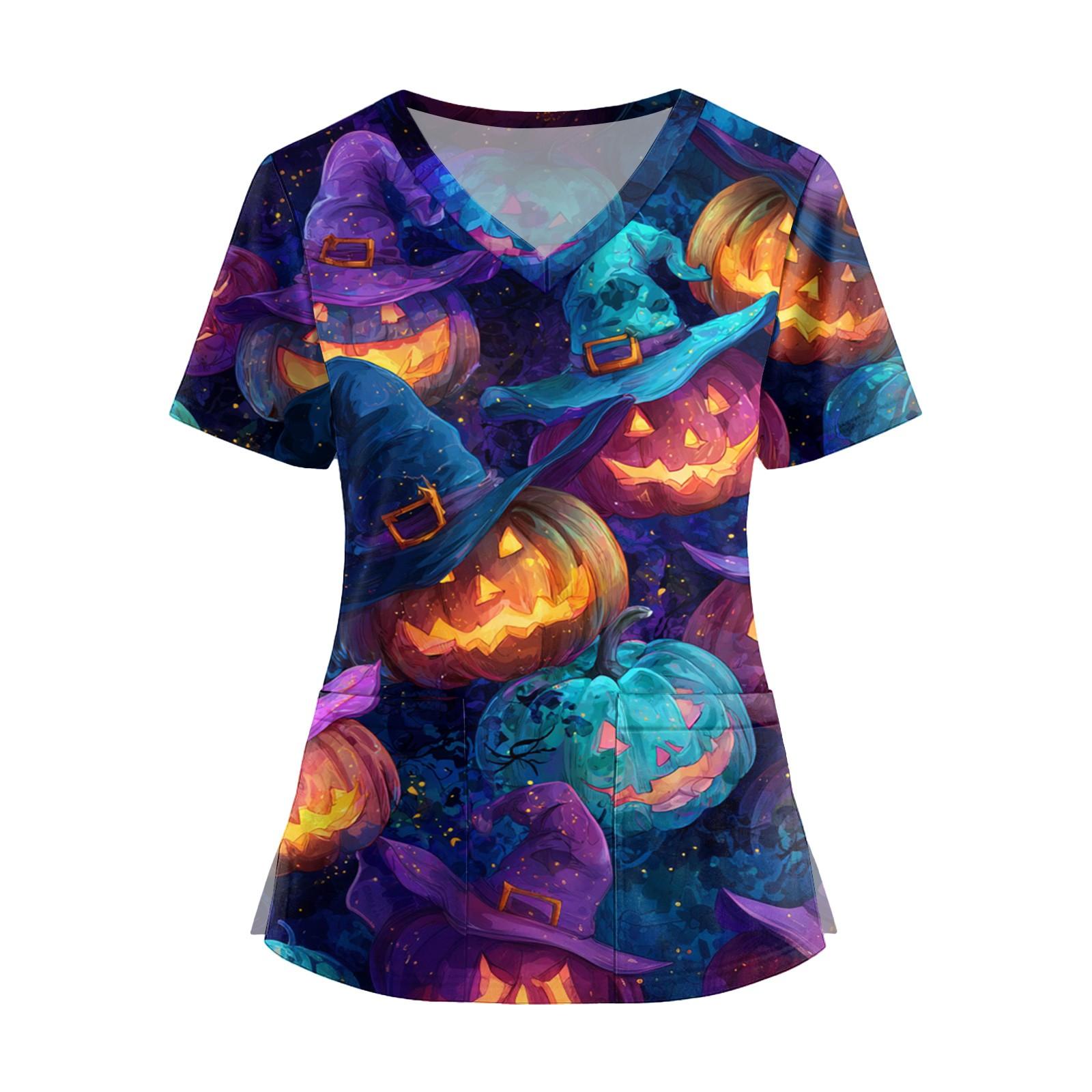 

Женская мода V-образный вырез короткий рукав комбинезон с карманами принт топы одежда L фиолетовый