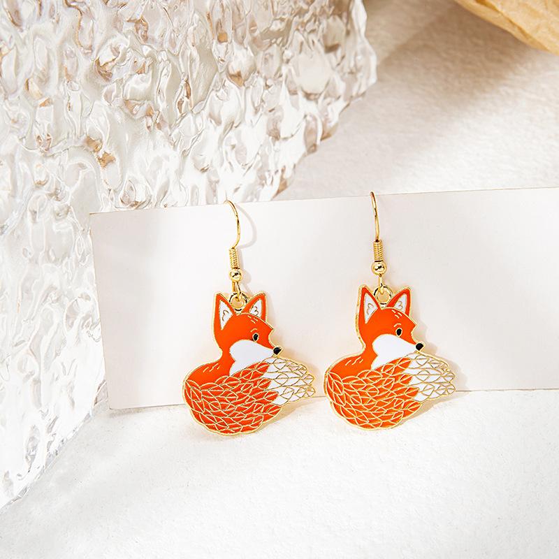 Fun Cartoon Asymmetrical Oil Drop Earrings, Guochao Panda Animal Fruit Earrings, Cute Mushroom Leaf Earrings