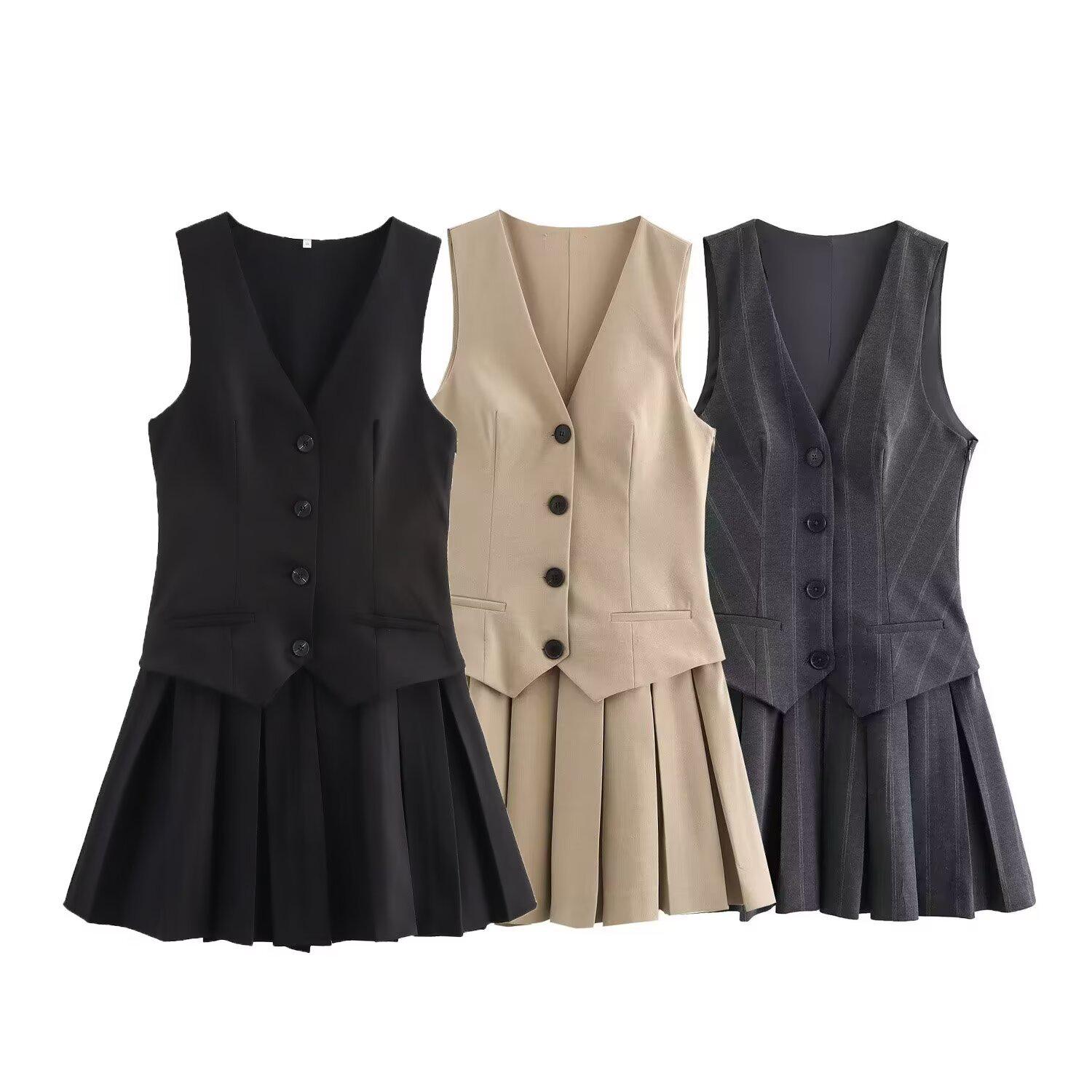 

2025 Spring Women s V-Neck Striped Slimming Pleated Dress Extra Small чёрный