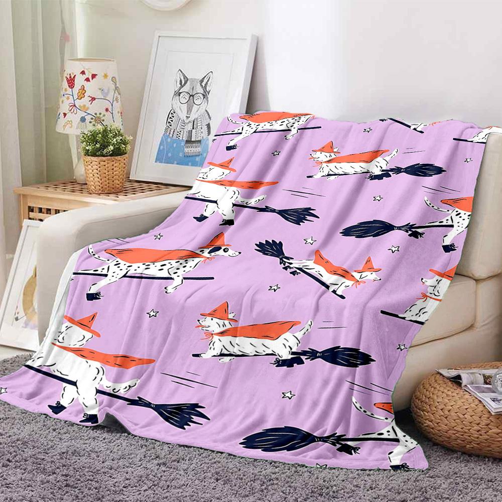1pc Halloween Dogs Print Blanket Lightweight Flannel Throw Blanket For Sofa, Bed, Living Room, Office, Outdoor Travel, Camping