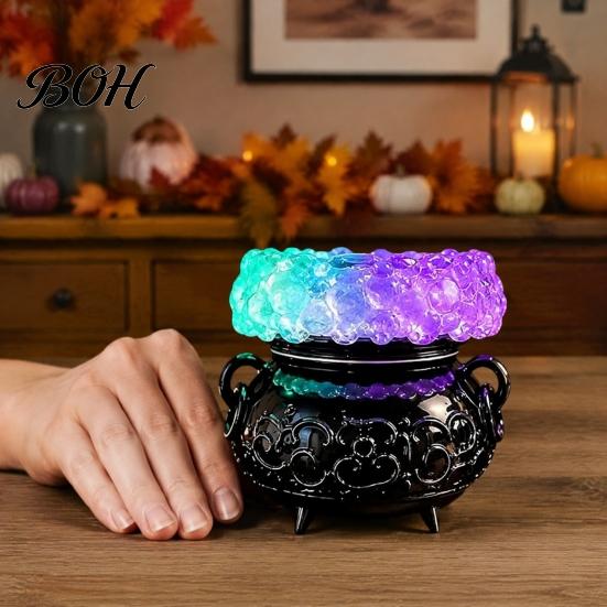 Halloween Umhang Display Kessel LED Blasenlicht, Leuchtender Hexen Kerzenhalter, Mystisches Symbol Tischdekoration Farbwechselndes Gruseliges Gebräu