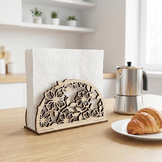 Wooden Paper Towel Holder Decorative Bird Turtle Floral Tissue Dispenser with Universal Card Slot, Napkin Dispenser for Kitchen Dining Table Counter
