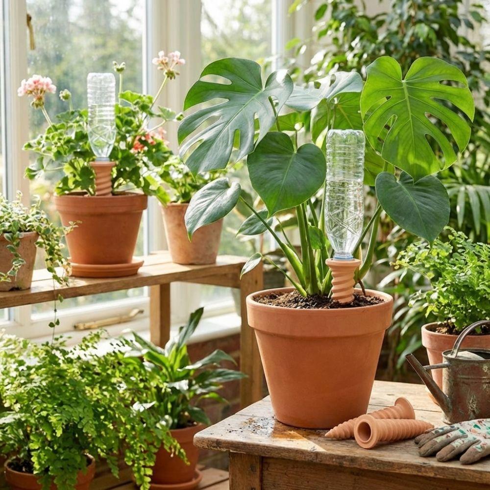 Natural Clay Self-Watering Terracotta Stakes Screws-Shaped Automatic Irrigation Terracotta Watering Device Time-Saving