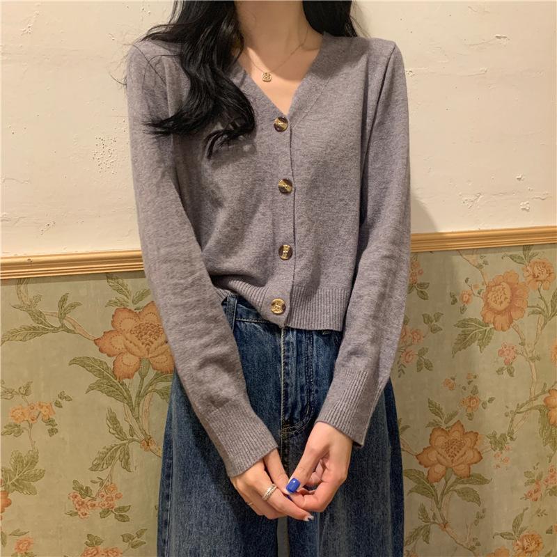 Autumn thin coat women's new versatile cardigan V-neck knitted sweater short casual outer fit