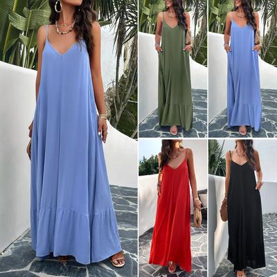 Women's Spring and Summer Temperament Elegant Solid Color Suspender Dress