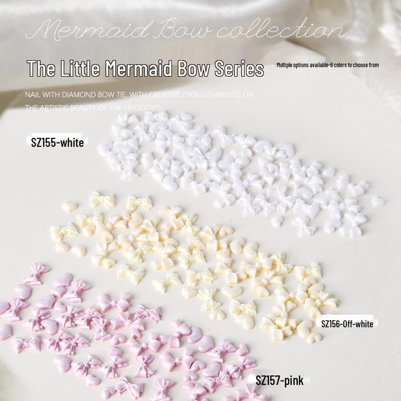 

Mermaid Pearl Heart Resin Bowknot Nail Art 3D Ribbon Decor, 50 pcs