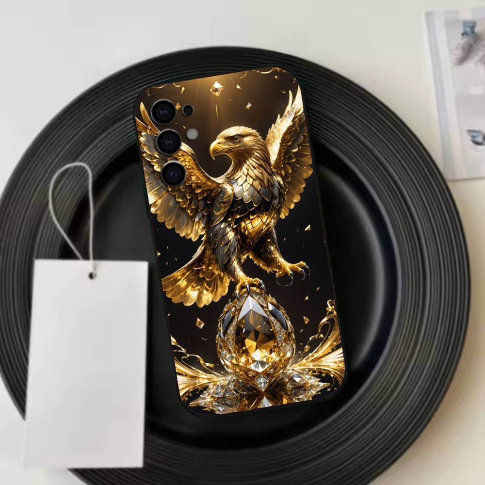 Stylish Eagle Golden Phone Case For Samsung S25,S24,S21,S22,S23,S30,Ultra,S20,Plus,Fe,Lite,Note,10,Black Cover