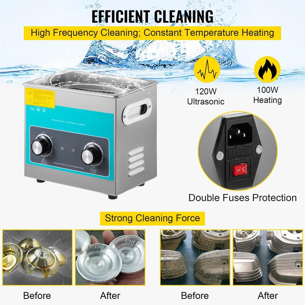 Knob Ultrasonic Cleaner 3L 40kHz Ultrasonic Cleaning Machine Knob Control Sonic Cleaner 304 Stainless Steel Ultrasonic Cleaner Machine with Heater &