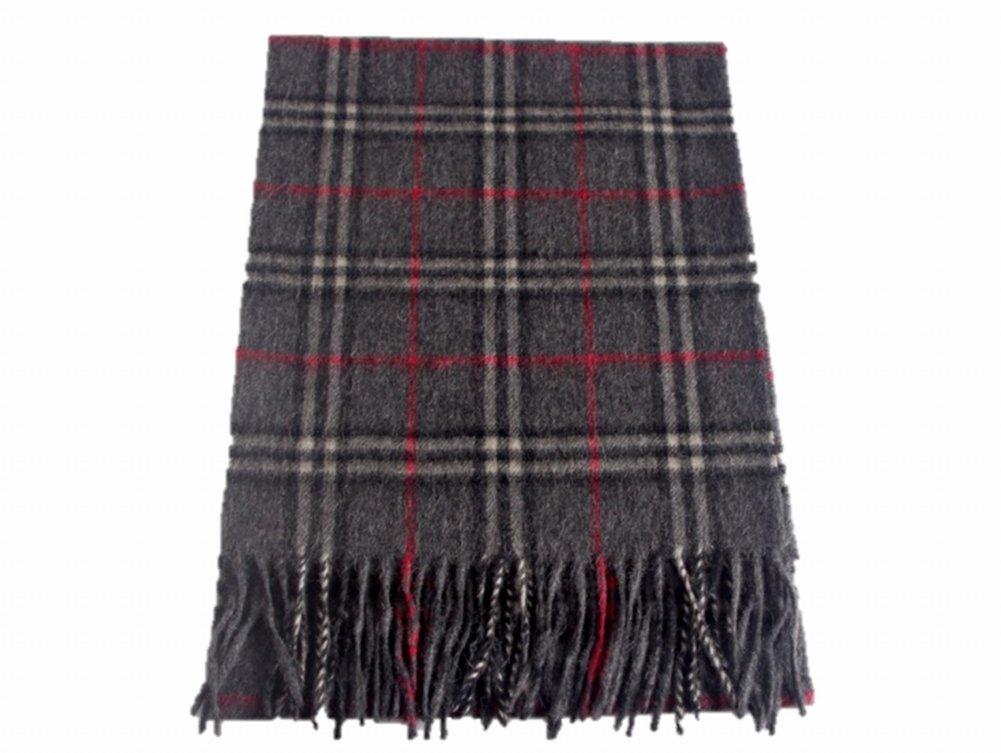 .a all over the world Wool Scarf, Grey Mini Check (Unisex, Fringed)