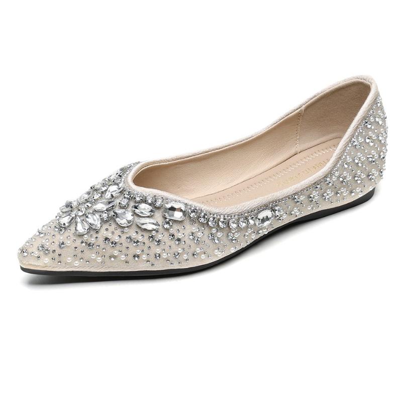 

Luxury Rhinestone Flats Shoes Women Shallow Comfort Pumps Female Fashion Wedding Dress Shoes Ladies Zapatos De Mujer 43