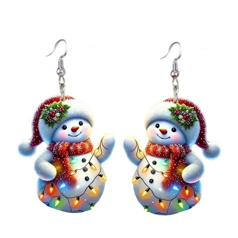 Stylish Snowman Ear Jewelry Acrylic Texture Party Earrings Fashion Geometric Pendant Accessories for Party and Daily