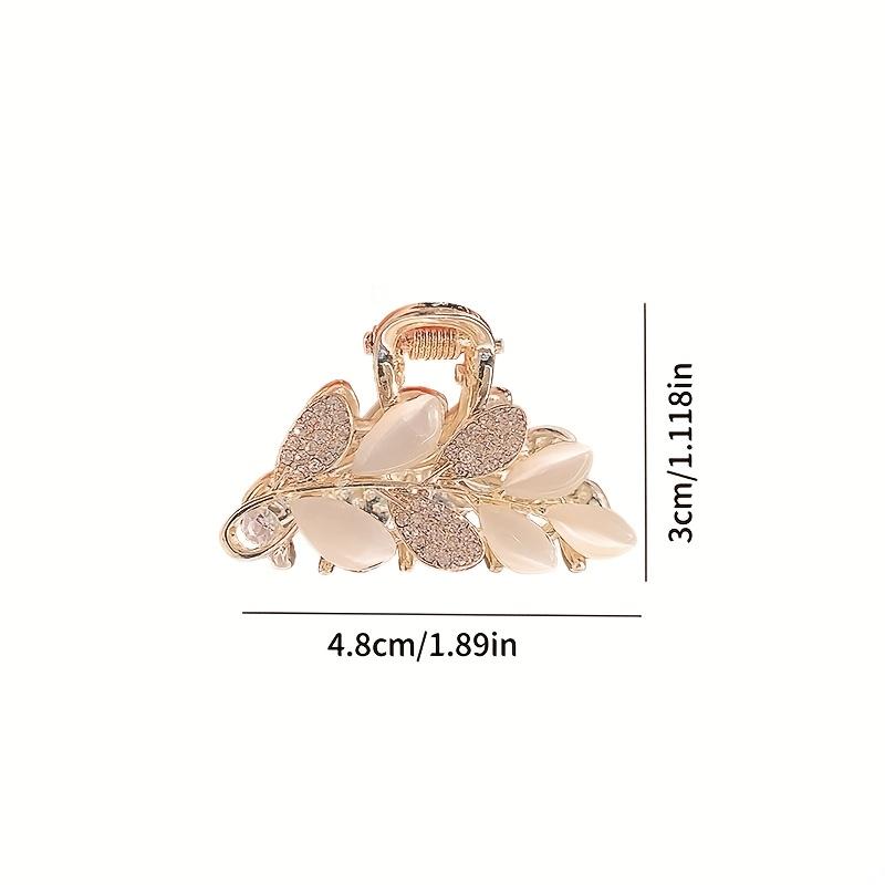Exquisite Cat's Eye Stone Leaf-Shaped Small Hair Claw Clip for Back-of-Head Updo, Elegant Half-Up Hairstyle Hairpin, High-End Hair Accessory