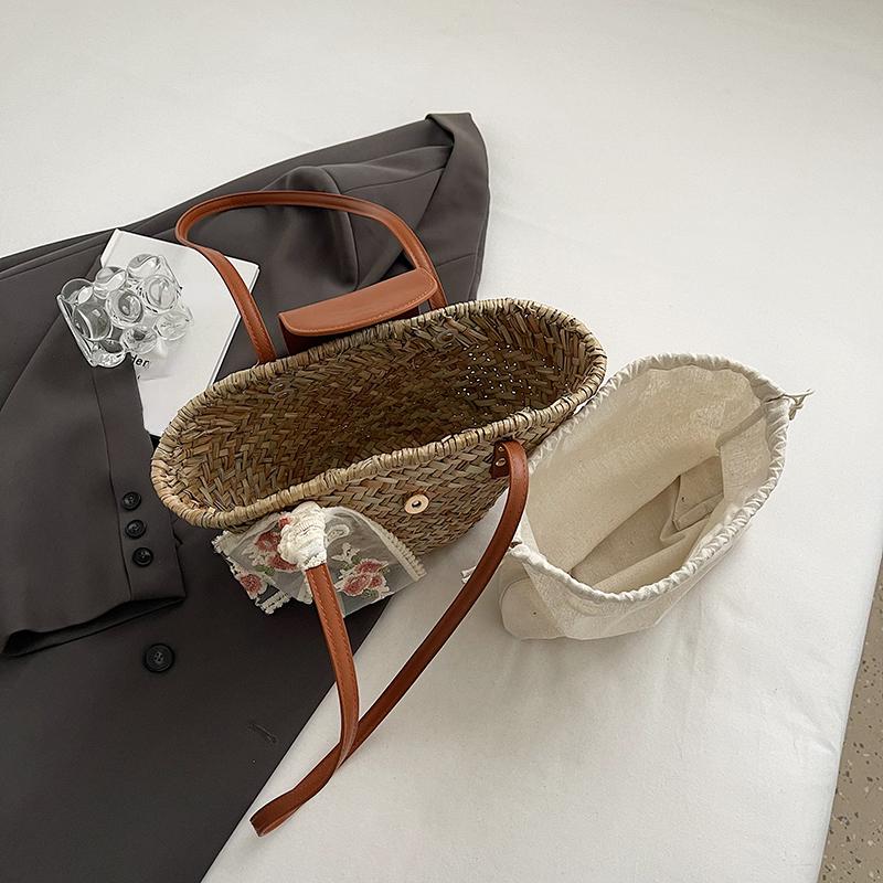 Ribbon Design Small Straw Crossbody Bags for Women 2024 Fashion Summer Shoulder Bags Lady Travel Handbags Female Weave Beach Bag