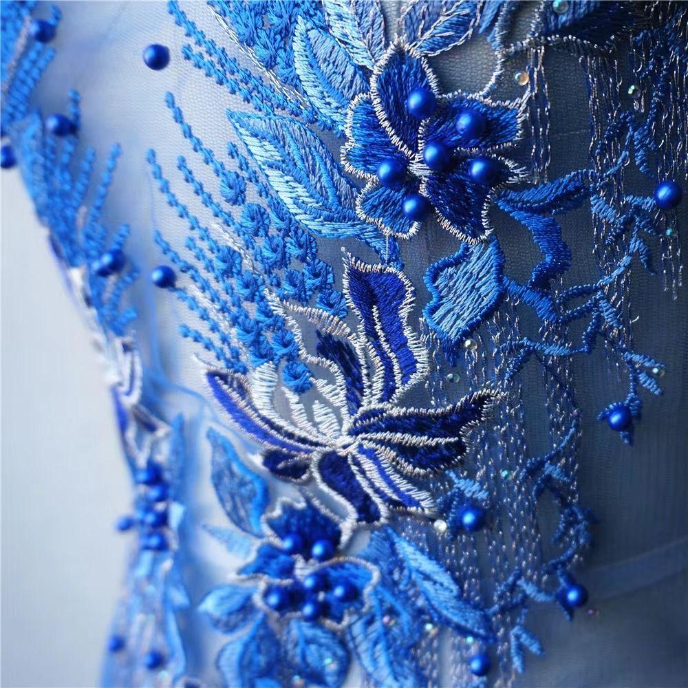 Fabric Flower Blue Red Lace Appliques Flower Tassel Beads Rhinestone Rhinestone Appliques Fabric Flower Appliques DIY Crafts
