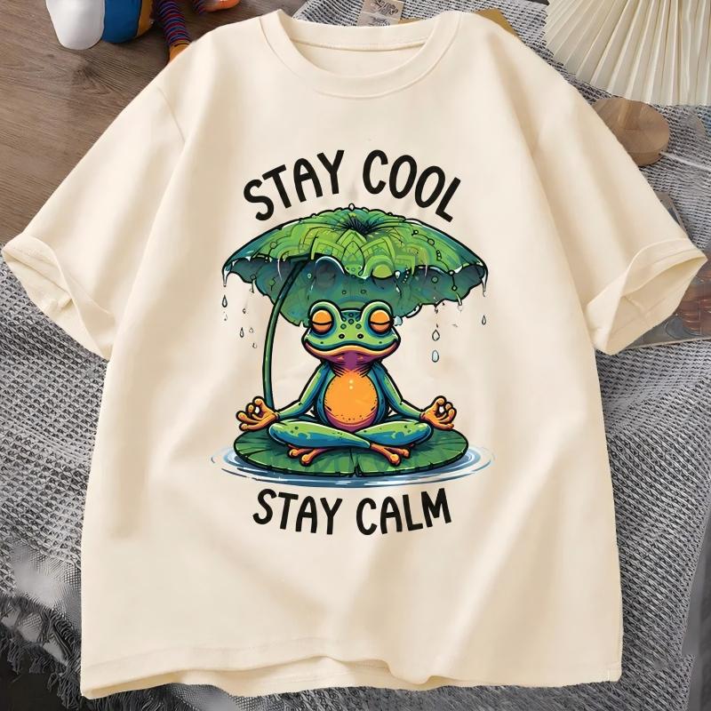 Men s Funny Yoga Frog T-Shirt Stay Cool Stay Calm Graphic Tee Casual Lotus Print Short Sleeve Tshirt For Men Summer Streetwear S