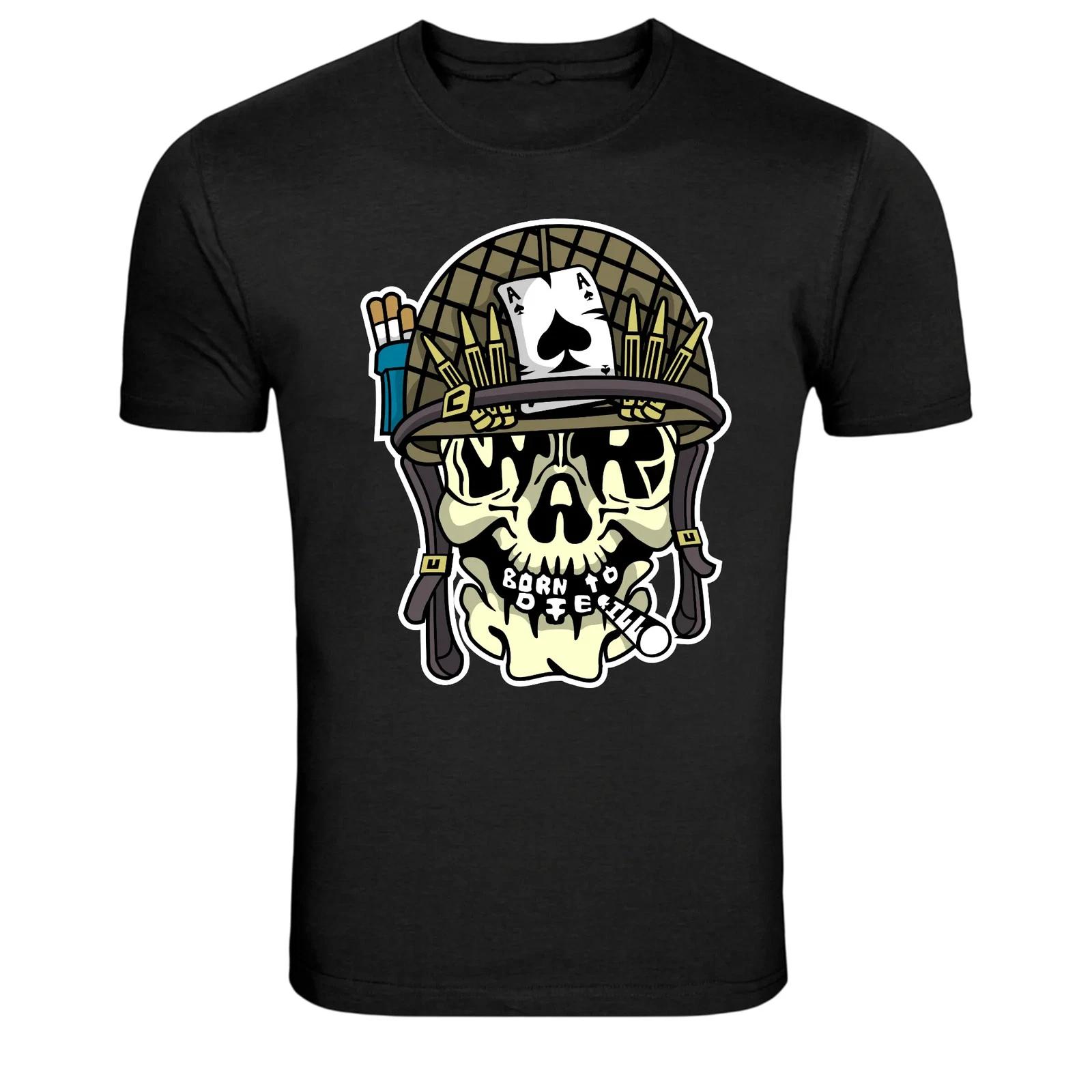 Born To Kill Skull Soldier Helmet Graphic T-Shirt Army Tee XS