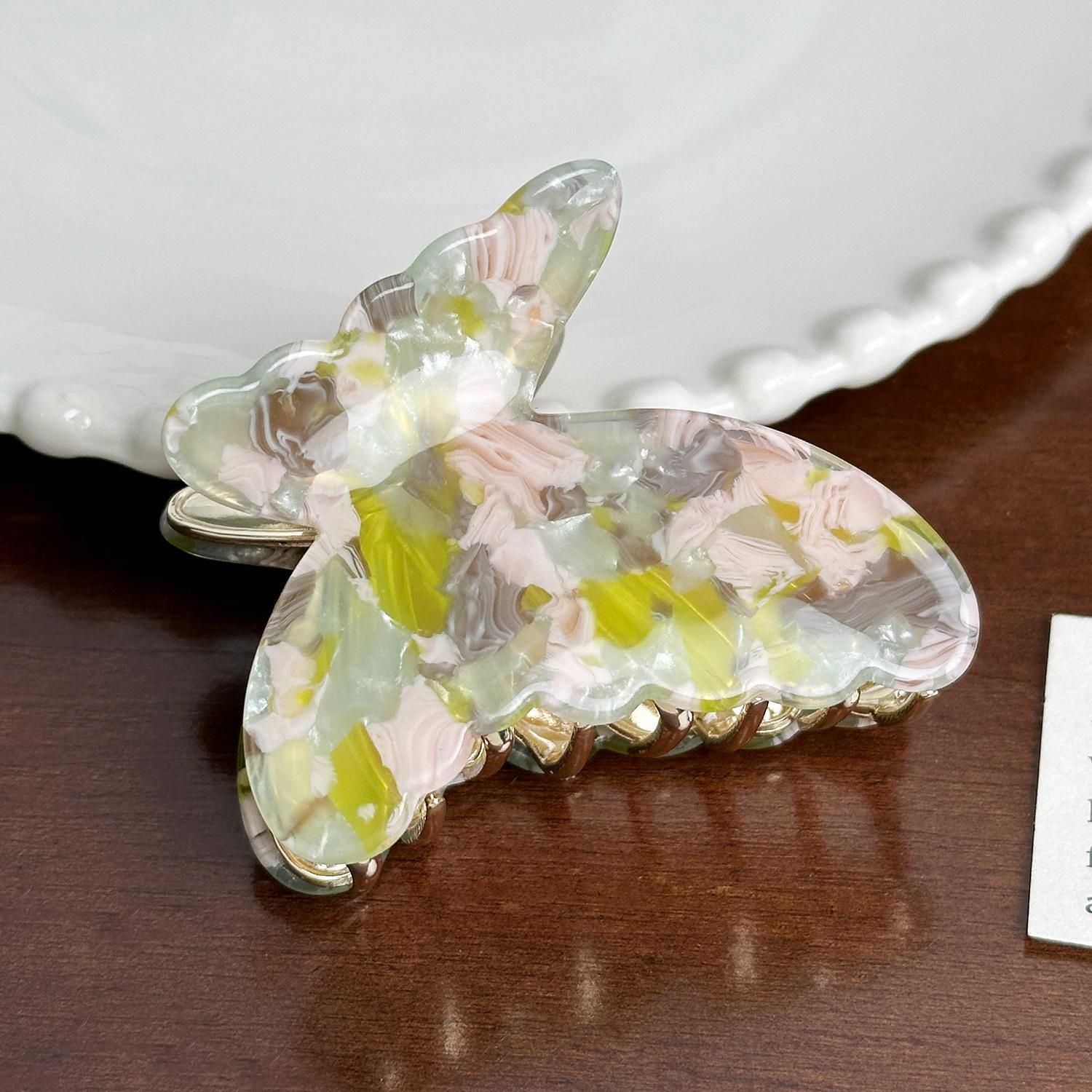 

Шикарная Универсальная Заколка-Краб для Волос в Виде Бабочки Ручной Работы из Ацетата Женская Для Floral Green