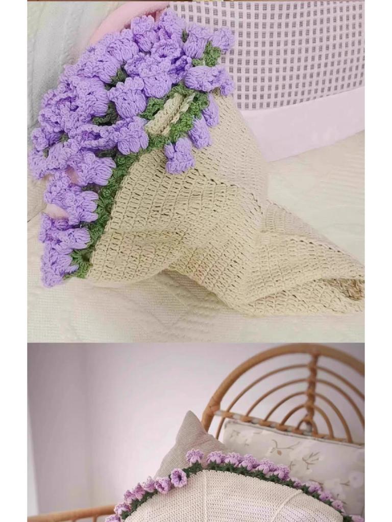 Zestaw do samodzielnego wykonania ręcznie dzierganego koca bukietu róż - Włóczka i narzędzia w zestawie na prezent koc w kwiaty