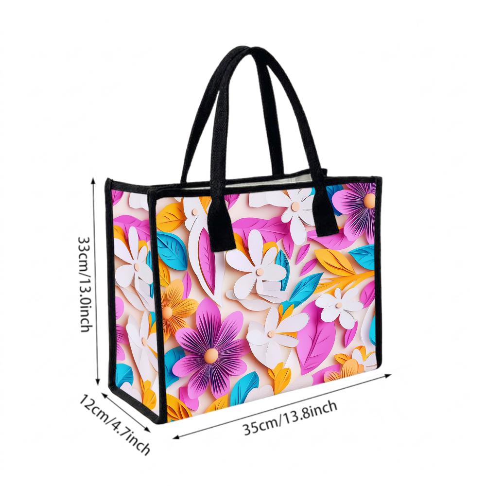  Floral Print Tote Bag Fashion Canvas Shoulder Handbag for Daily Use