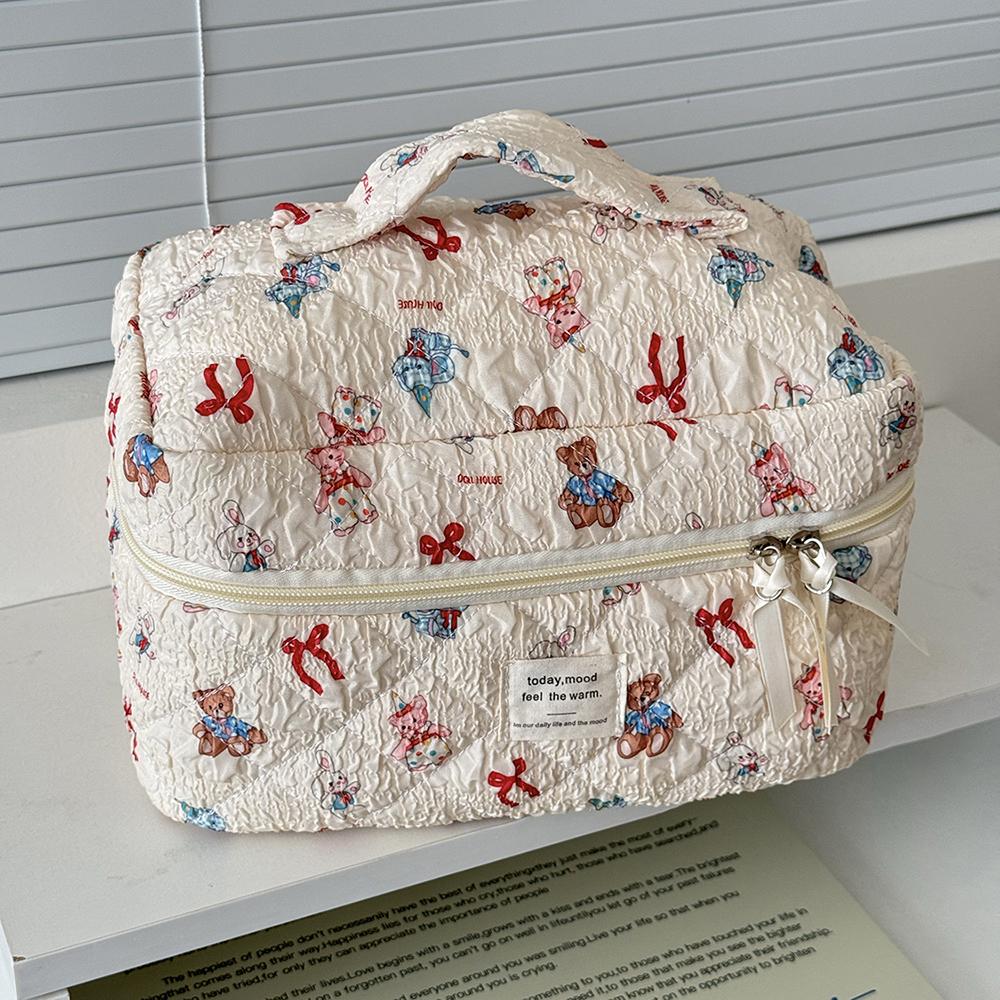 

Kawaii Cartoon Animals Women Quilted Bag Large Capacity Cosmetic Toiletry Organizer Pouch 3 Type Ladies Zipper Makeup Bag
