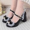 Women's Block Heels Mary Janes Lolitas Shoes 2025 Sweet Pink Black White Heeled Party Wedding Dance Shoes Female Large Size 45